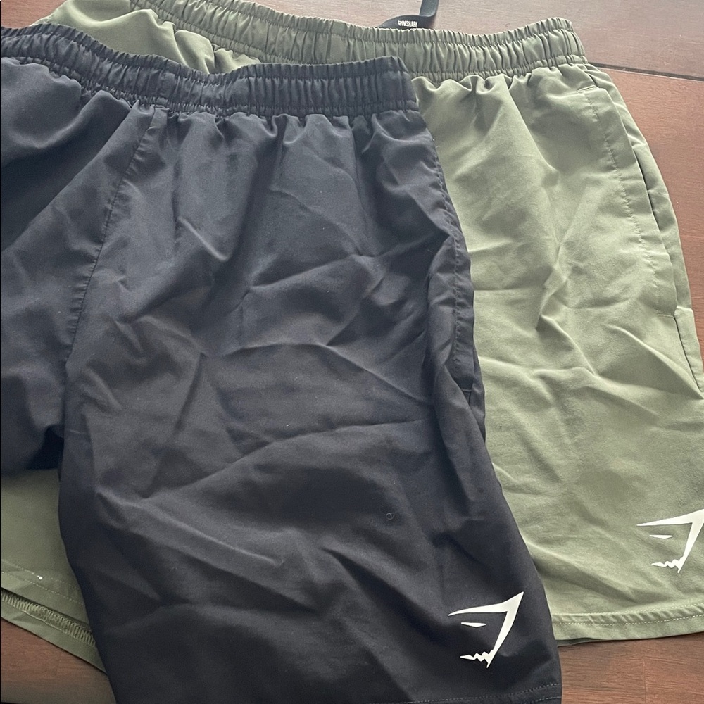 Men's Black and Green Athletic Shorts —2  pairs